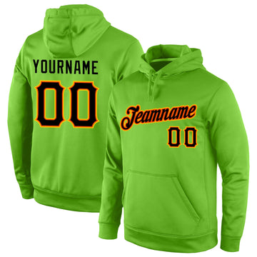 Custom Stitched Neon Green Black-Orange Sports Pullover Sweatshirt Hoodie