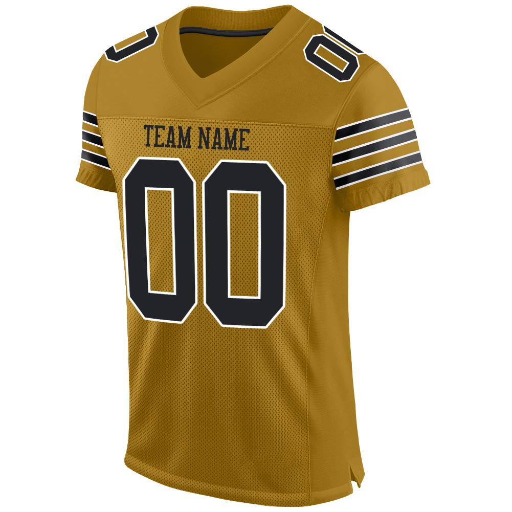 Custom Old Gold Black-White Mesh Authentic Football Jersey