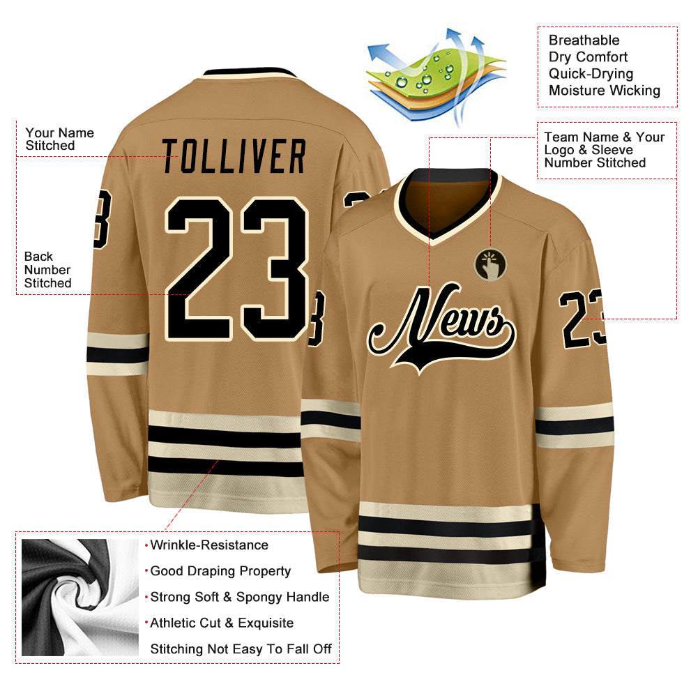 Custom Old Gold Black-Cream Hockey Jersey