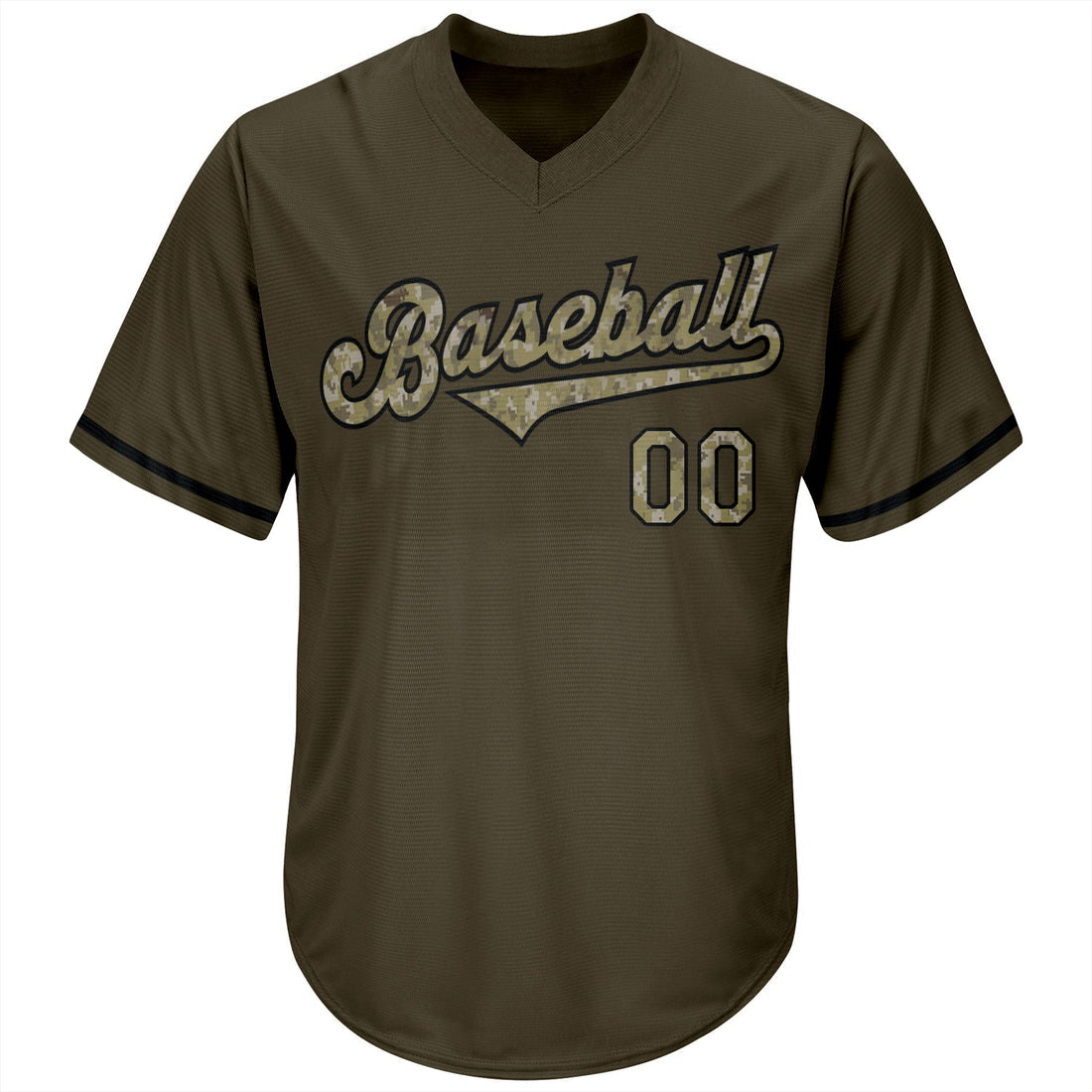 Custom Olive Camo-Black Authentic Throwback Rib-Knit Salute To Service Baseball Jersey Shirt