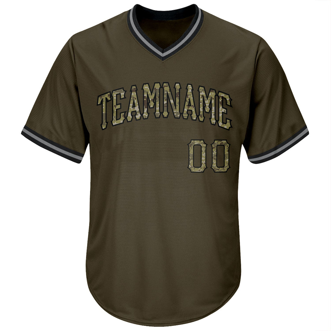 Custom Olive Camo-Black Authentic Throwback Rib-Knit Salute To Service Baseball Jersey Shirt