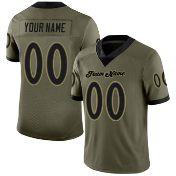 Custom Olive Black-Old Gold Mesh Salute To Service Football Jersey