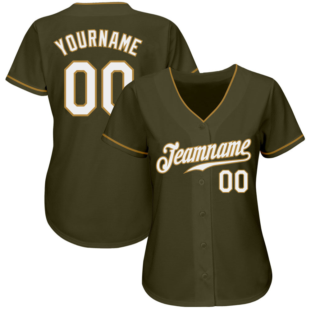 Custom Olive White-Old Gold Authentic Salute To Service Baseball Jersey