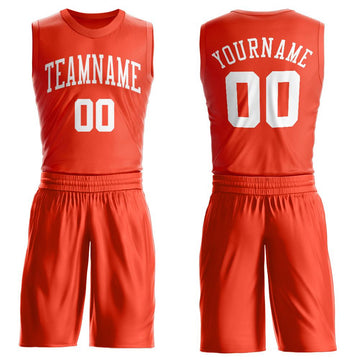 Custom Orange White Round Neck Suit Basketball Jersey