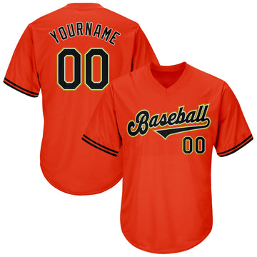 Custom Orange Black-Old Gold Authentic Throwback Rib-Knit Baseball Jersey Shirt