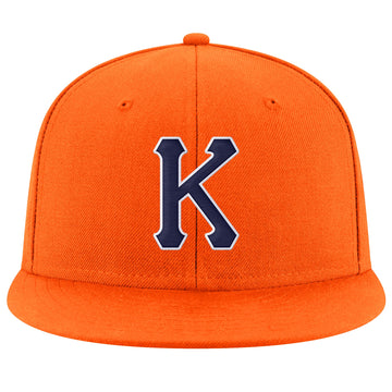 Custom Orange Navy-White Stitched Adjustable Snapback Hat