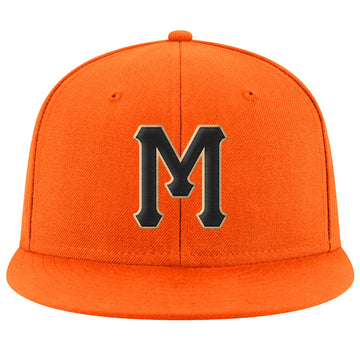 Custom Orange Black-Old Gold Stitched Adjustable Snapback Hat