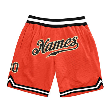 Custom Orange Black-Old Gold Authentic Throwback Basketball Shorts