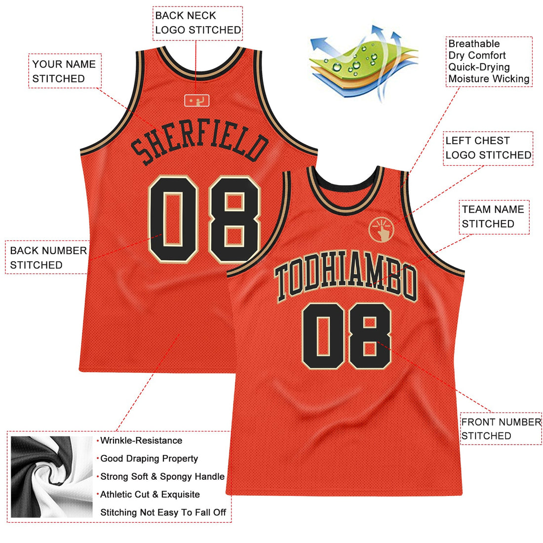 Custom Orange Black-Old Gold Authentic Throwback Basketball Jersey