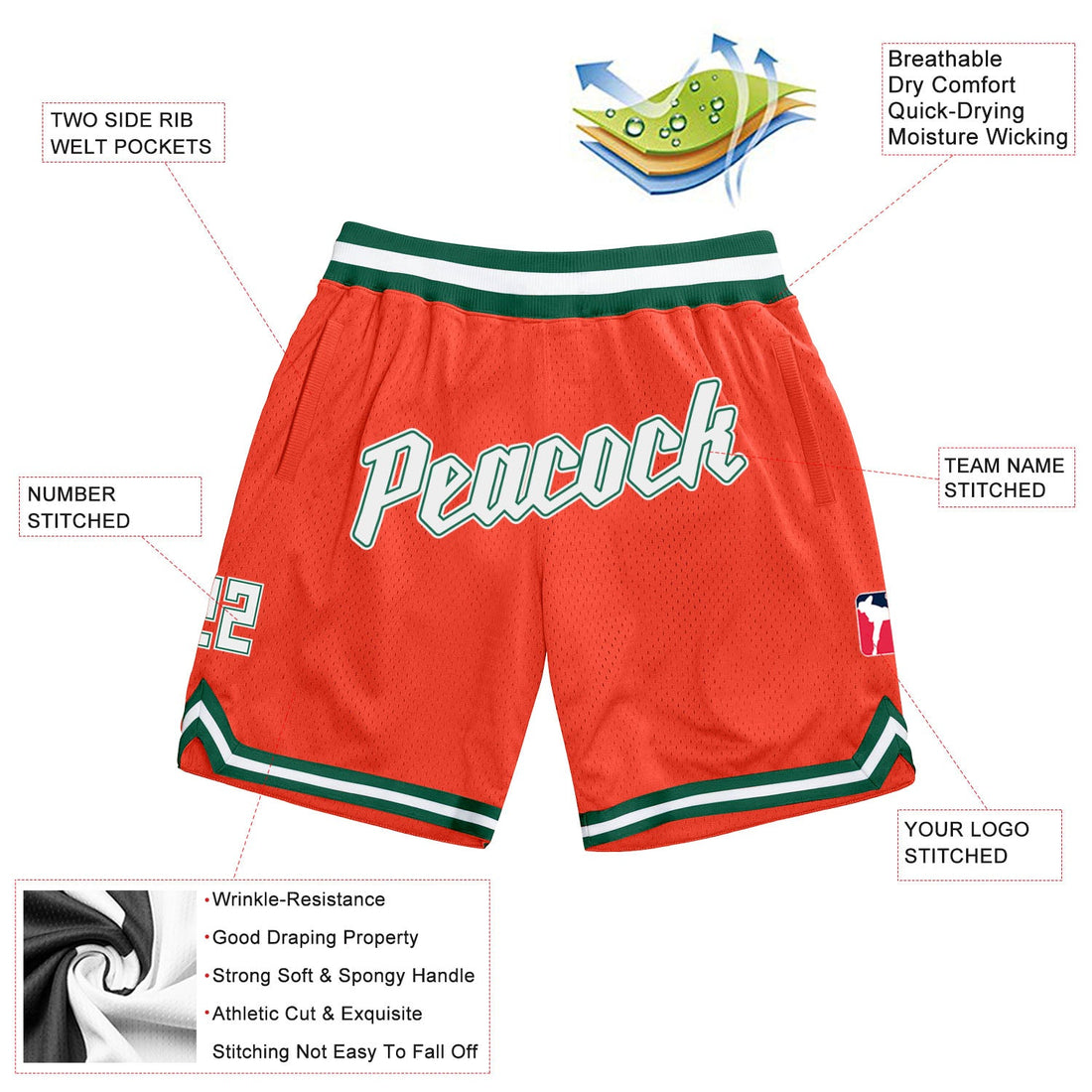 Custom Orange White-Hunter Green Authentic Throwback Basketball Shorts