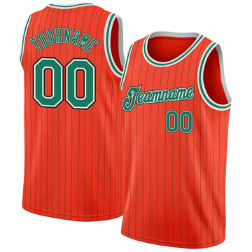 Custom Orange Black Pinstripe Kelly Green-White Authentic Basketball Jersey