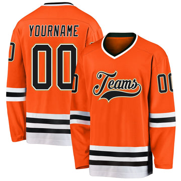 Custom Orange Black-Old Gold Hockey Jersey