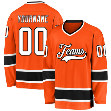 Custom Orange White-Black Hockey Jersey