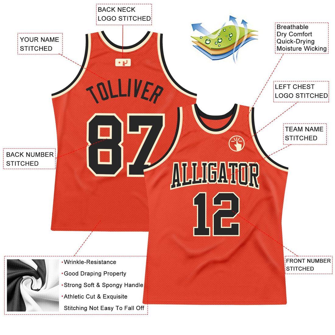 Custom Orange Black-Cream Authentic Throwback Basketball Jersey