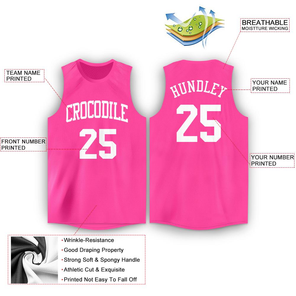 Custom Pink White Round Neck Basketball Jersey