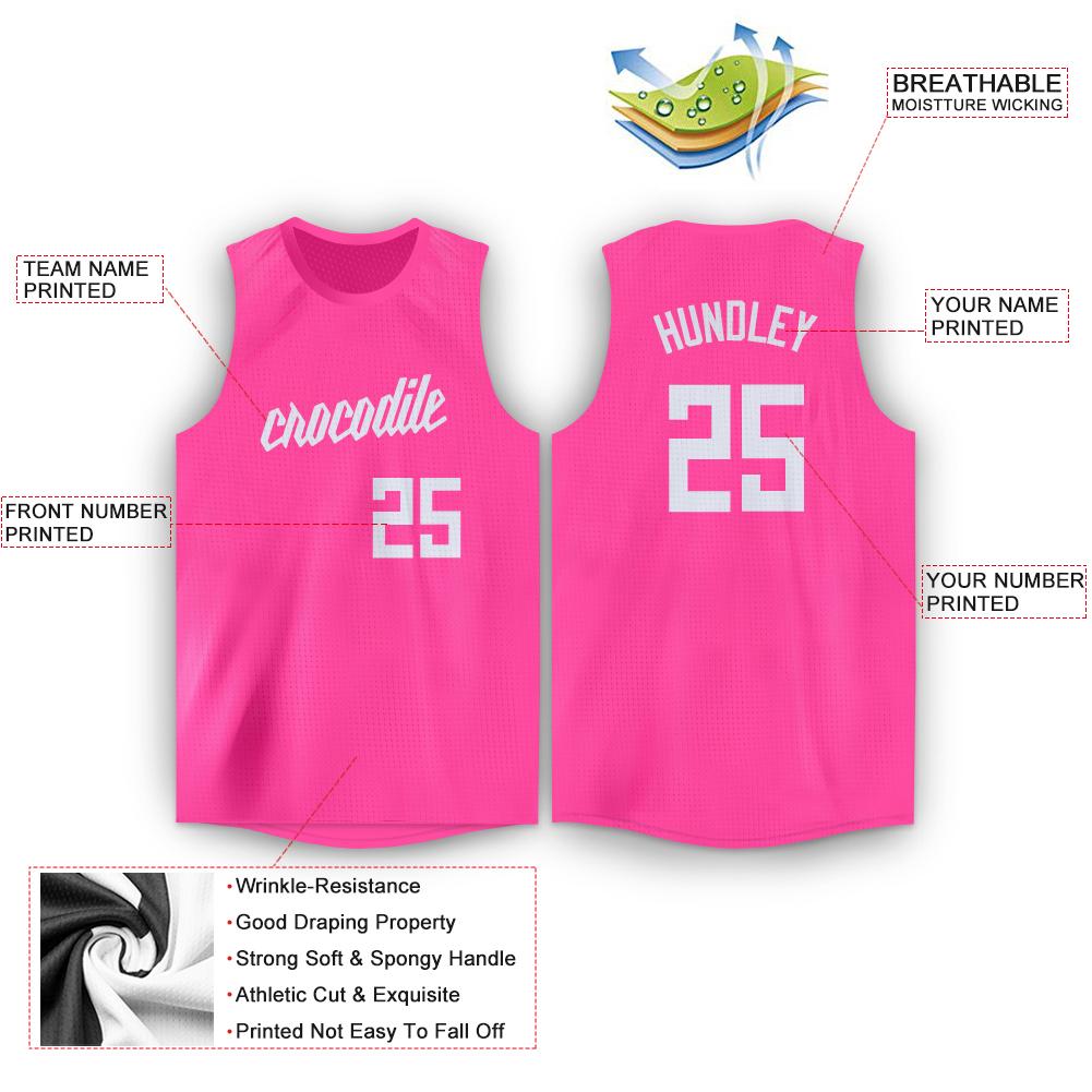 Custom Pink White Round Neck Basketball Jersey