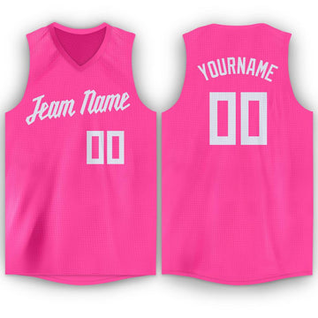 Custom Pink White V-Neck Basketball Jersey