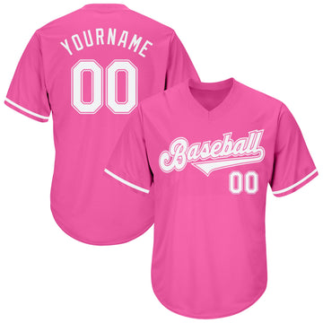 Custom Pink White Authentic Throwback Rib-Knit Baseball Jersey Shirt