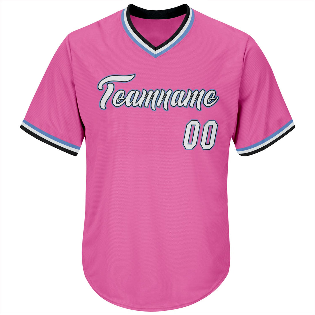 Custom Pink White-Light Blue Authentic Throwback Rib-Knit Baseball Jersey Shirt