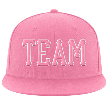 Custom Pink Pink-White Stitched Adjustable Snapback Hat