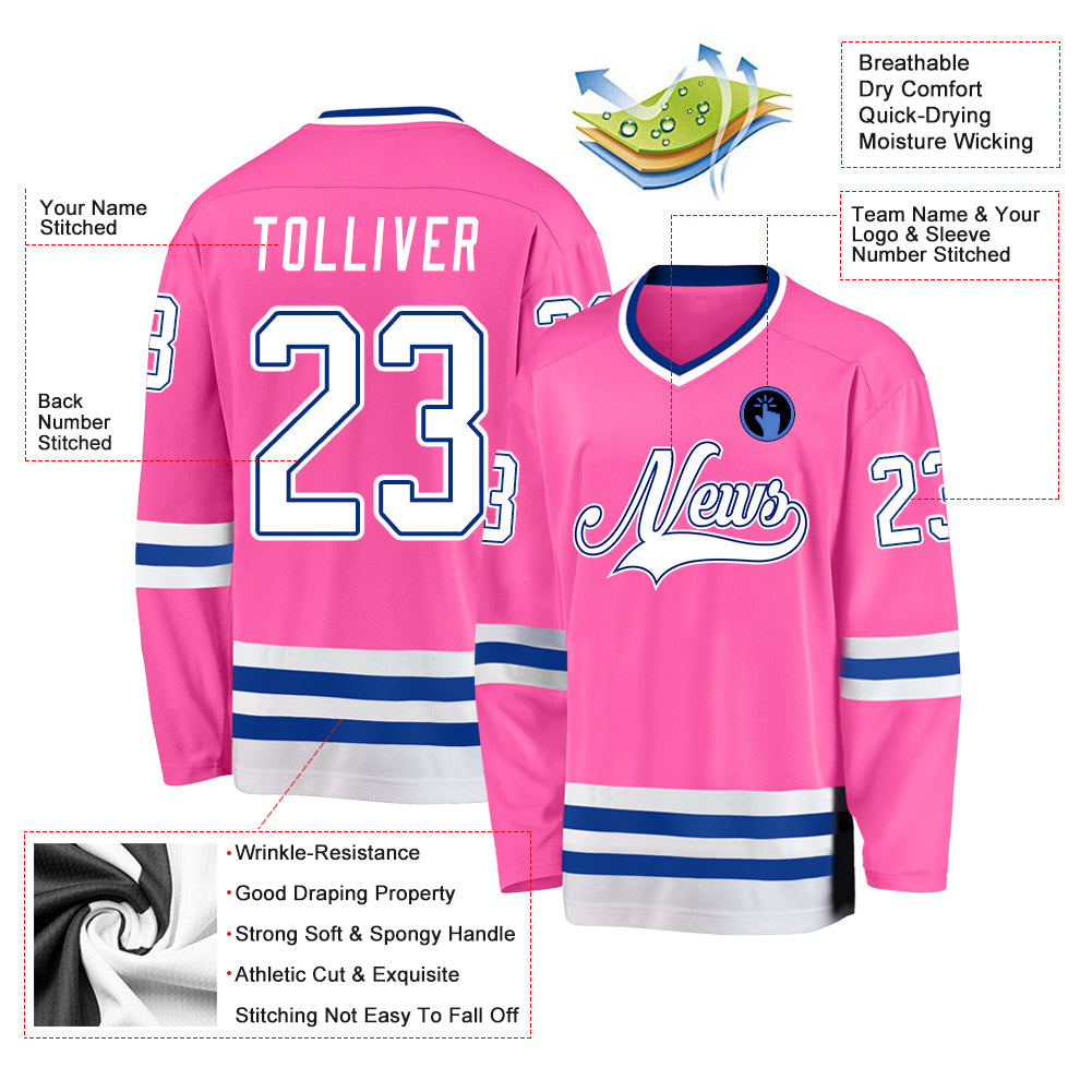 Custom Pink White-Royal Hockey Jersey