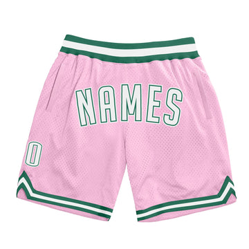 Custom Light Pink White-Kelly Green Authentic Throwback Basketball Shorts