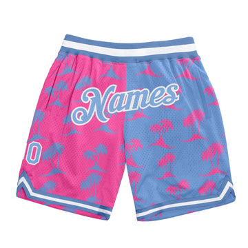 Custom Pink Light Blue-White 3D Pattern Design Palm Trees Authentic Basketball Shorts