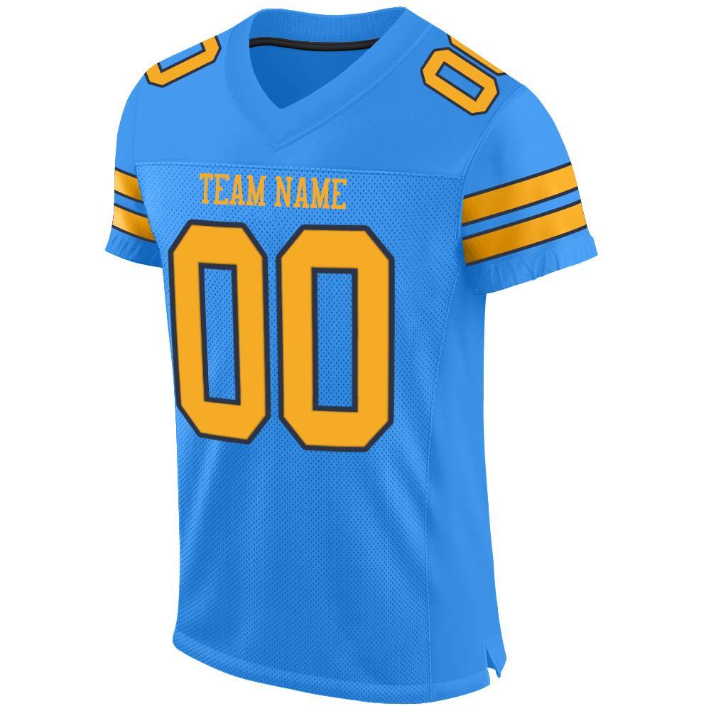 Custom Powder Blue Gold-Navy Mesh Authentic Football Jersey