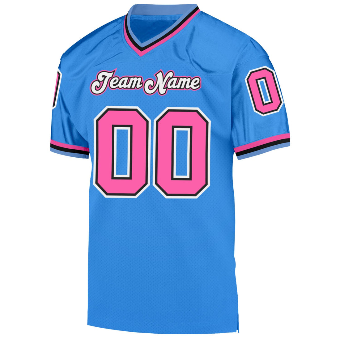 Custom Powder Blue Pink-Black Mesh Authentic Throwback Football Jersey