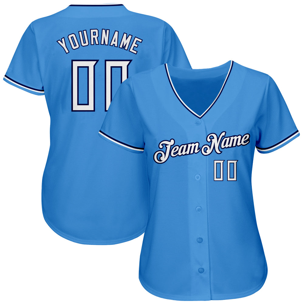 Custom Powder Blue White-Navy Authentic Baseball Jersey