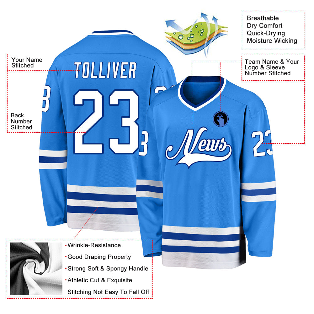 Custom Powder Blue White-Royal Hockey Jersey