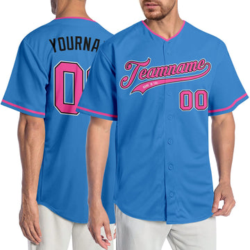 Custom Powder Blue Pink-Black Authentic Baseball Jersey