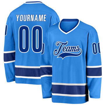 Custom Powder Blue Royal-White Hockey Jersey