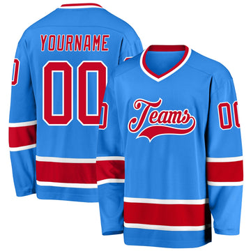 Custom Powder Blue Red-White Hockey Jersey