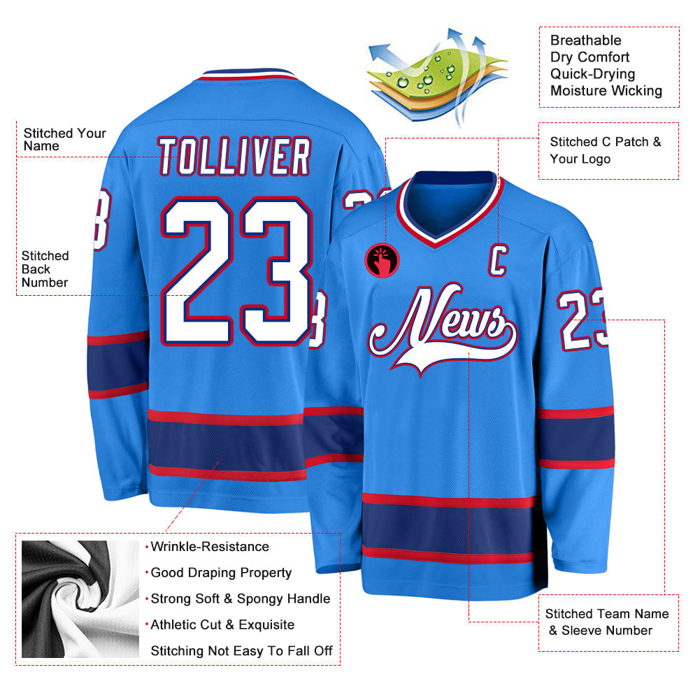 Custom Powder Blue White-Royal Hockey Jersey