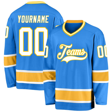 Custom Powder Blue White-Gold Hockey Jersey