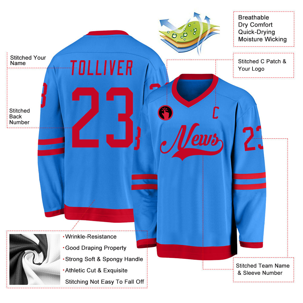 Custom Powder Blue Red Hockey Jersey