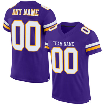 Custom Purple White-Gold Mesh Authentic Football Jersey