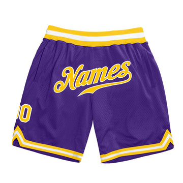 Custom Purple Gold-White Authentic Throwback Basketball Shorts