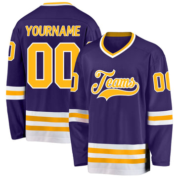 Custom Purple Gold-White Hockey Jersey