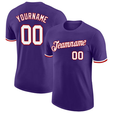 Custom Purple White-Red Performance T-Shirt