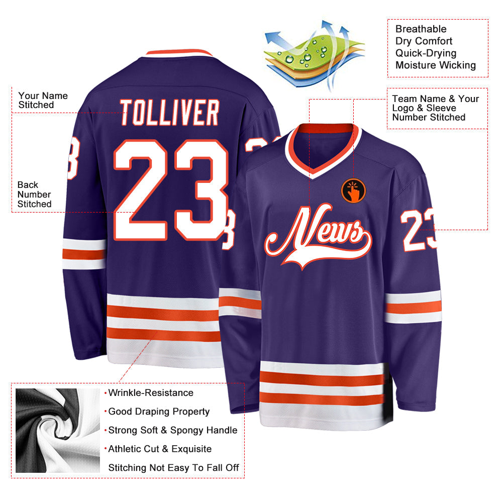 Custom Purple White-Orange Hockey Jersey