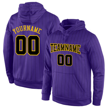 Custom Stitched Purple Black Pinstripe Black-Gold Sports Pullover Sweatshirt Hoodie