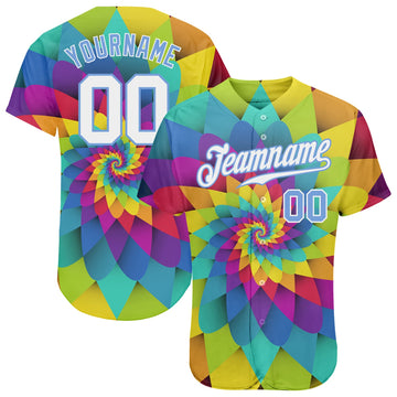 Custom Purple White-Light Blue 3D Pattern Design Rainbow Spiral Authentic Baseball Jersey