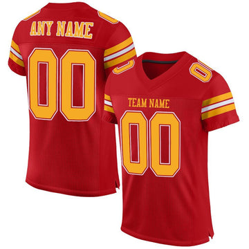 Custom Red Gold-White Mesh Authentic Football Jersey