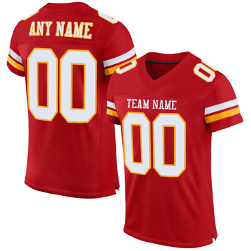 Custom Red White-Gold Mesh Authentic Football Jersey