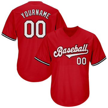 Custom Red White-Black Authentic Throwback Rib-Knit Baseball Jersey Shirt