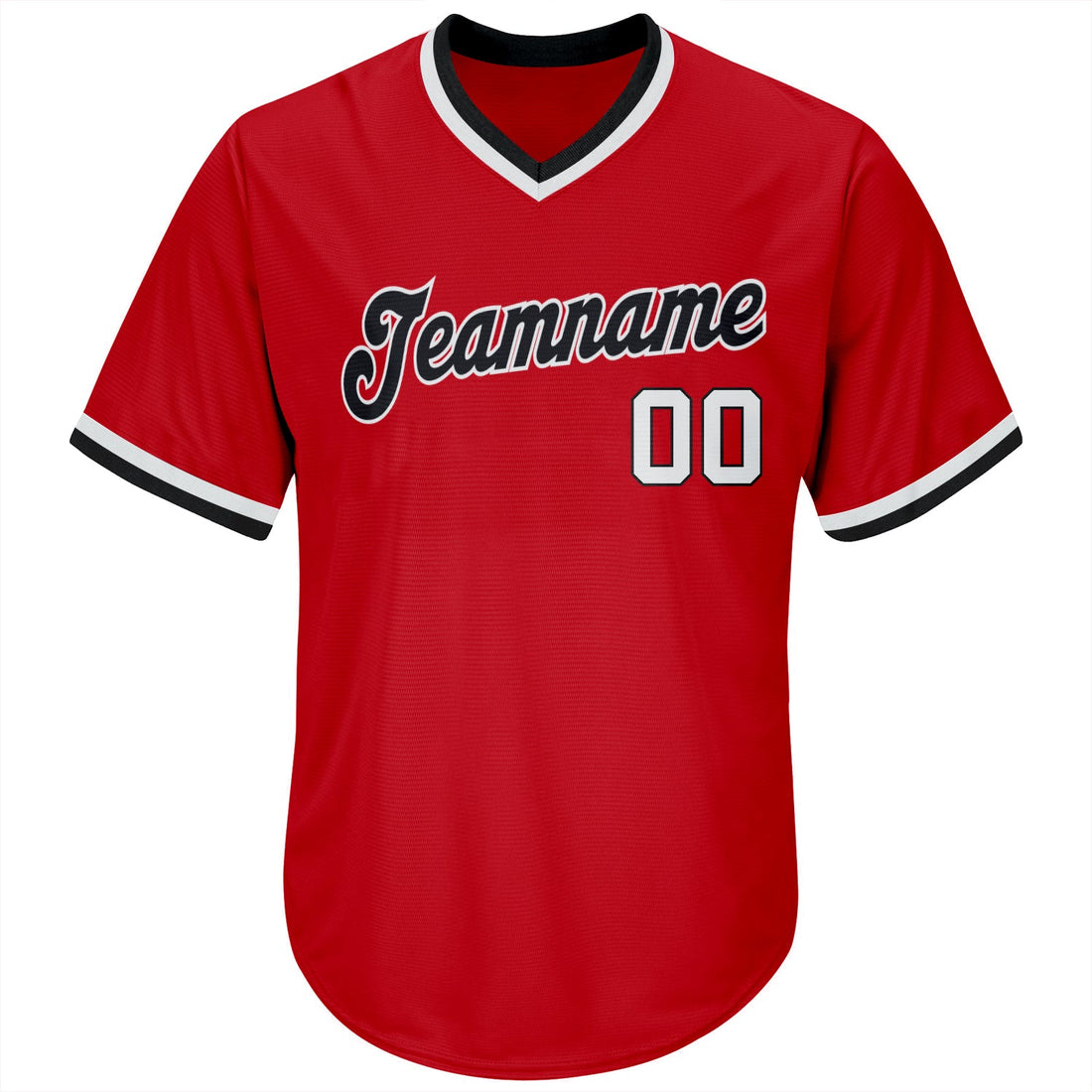 Custom Red White-Black Authentic Throwback Rib-Knit Baseball Jersey Shirt