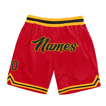 Custom Red Black-Gold Authentic Throwback Basketball Shorts