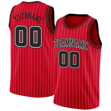 Custom Red White Pinstripe Black-White Authentic Basketball Jersey